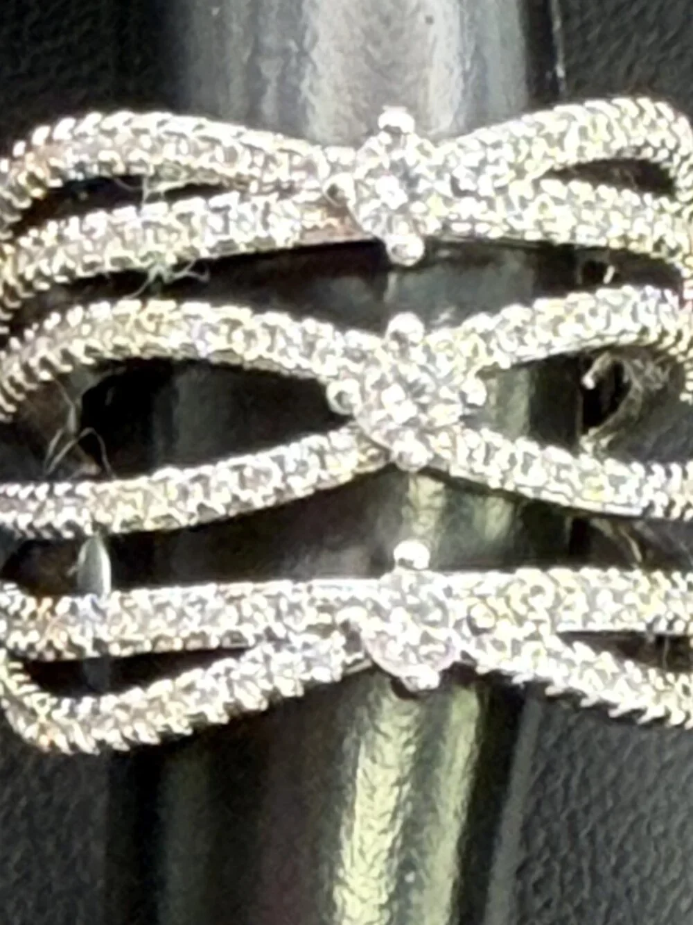 925 Sterling Silver Ring Wide Cross Over Band Multi Row Pave CZ Statement 5.5”